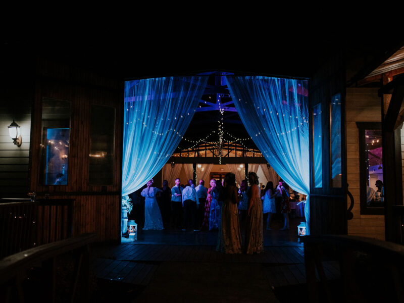 Outside view of the uplights at White Oaks Barn in Dahlonega, GA