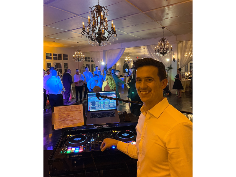 DJ Tommy Pirone at booth Little River Farms Alpharetta GA wedding