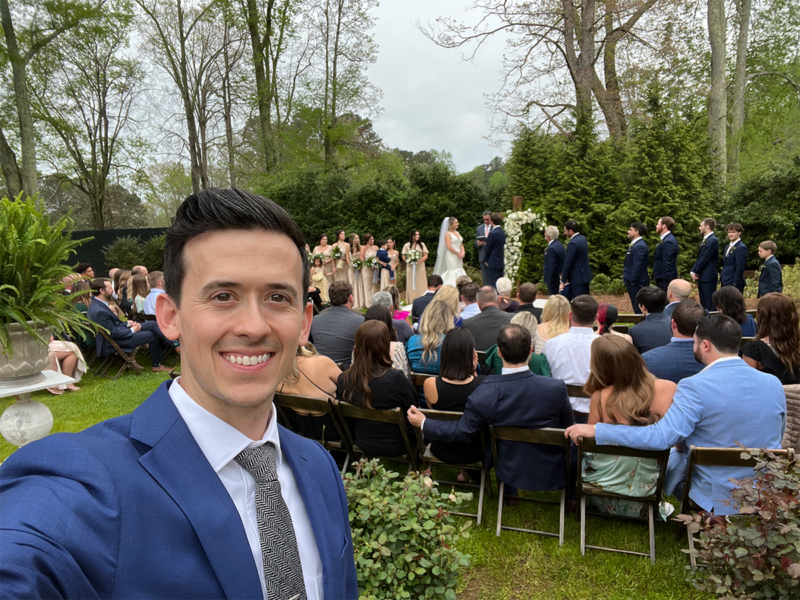 DJ Tommy Pirone at wedding ceremony Wildflower Barn Milton GA